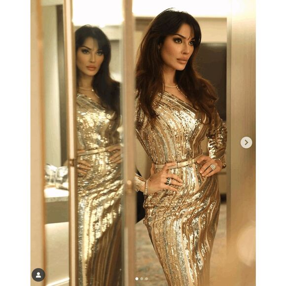 ELIE SAAB Sequin Embroidered Tulle Cutout Long-sleeve Gown In Gold FR40/US8 $732 - Picture 2 of 10